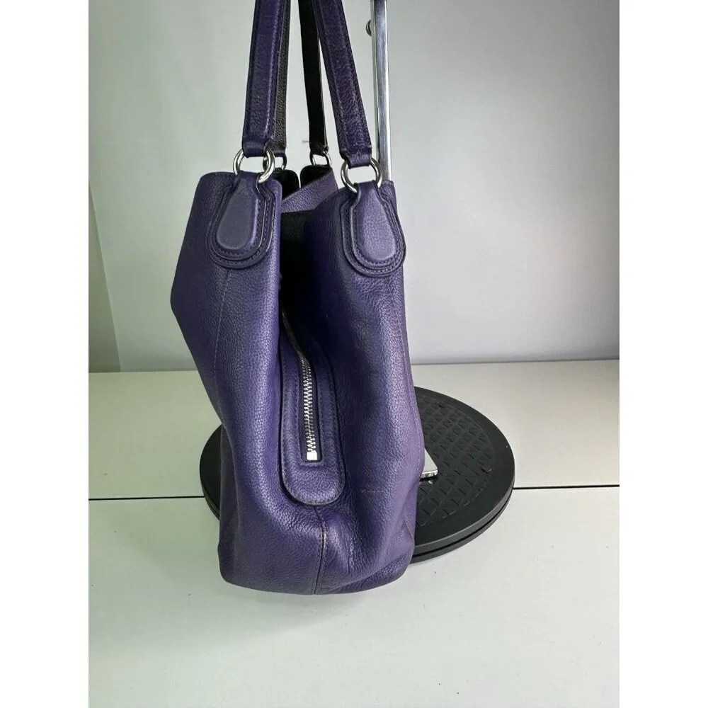 Vtg Coach Turnlock Edie Dark Purple Pebble Leather Shoulder Bag